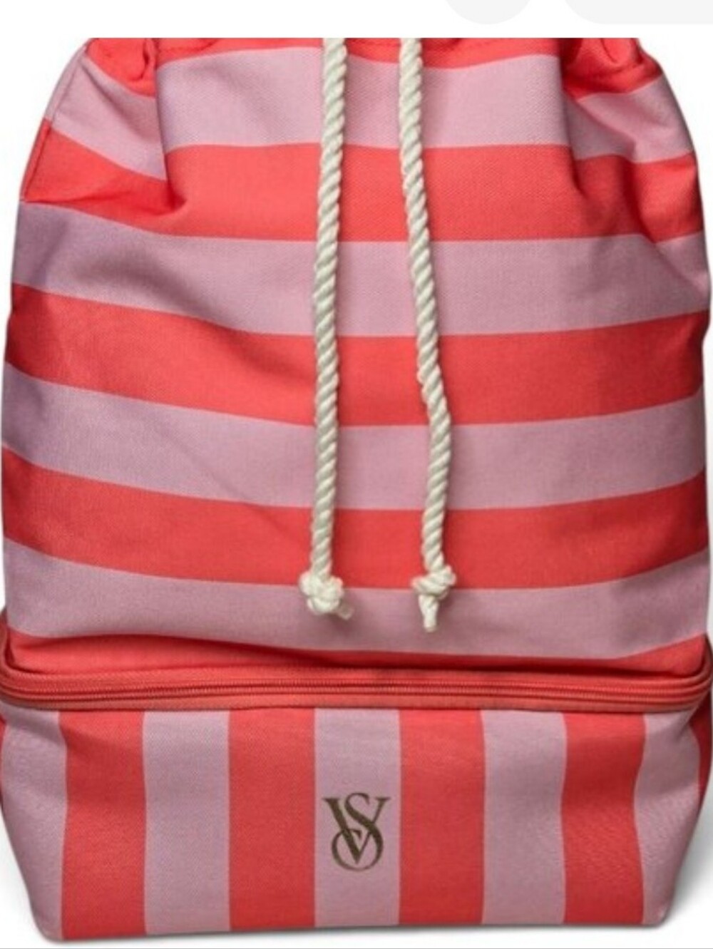 Victoria's Secret StripedCanvas Beach Cooler Backpack Bag Cinch Top Napsack